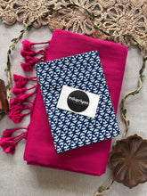 Pink Handloom Cotton Saree With Blue Print Blouse